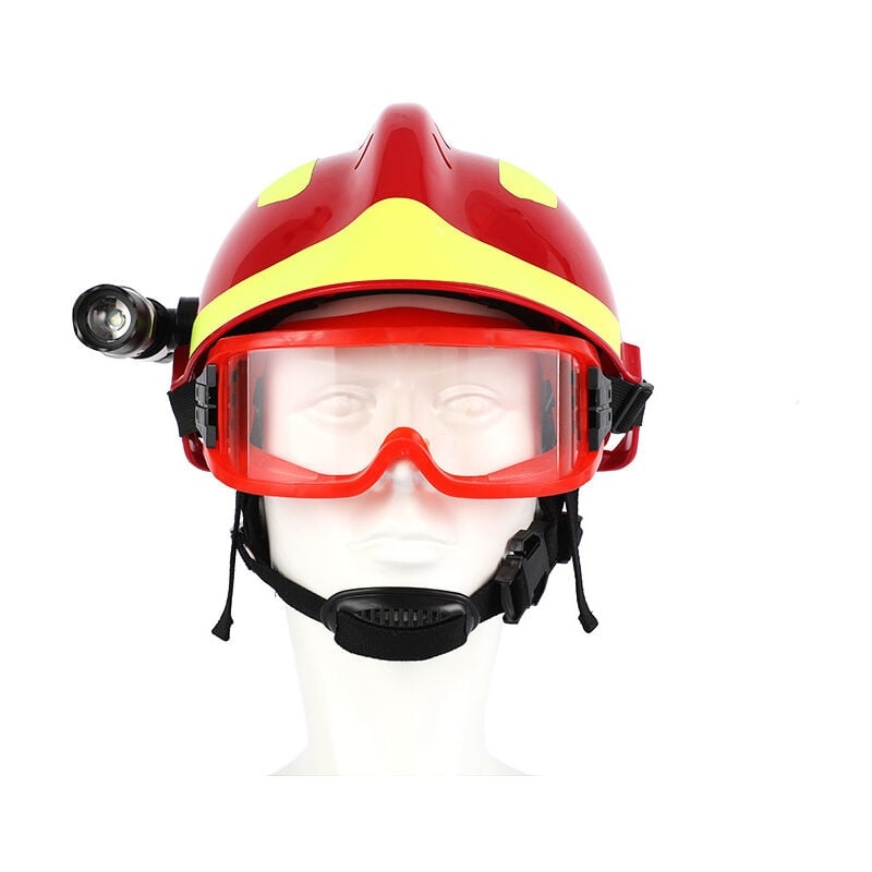 F2 Casque de secours Casques de sécurité pour sapeurs-pompiers Protection incendie au travail Casque avec lampe frontale et lunettes Casque de