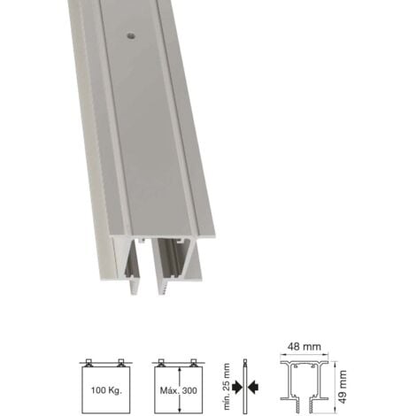 (F8) Guia Klein Lite T 100 2Mts - LITE T 100 - Perfil oculto minimalista para instalación empotrada a falso techo para hojas hasta 100 Kg.