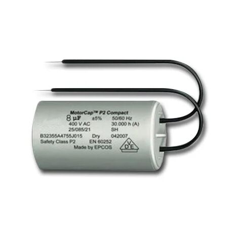 Condensateur Permanent DUCATI 8µF - Fils De Connexion, Dimensions 32x55mm, Fond Plat, Neuf Sous Emballage D'origine