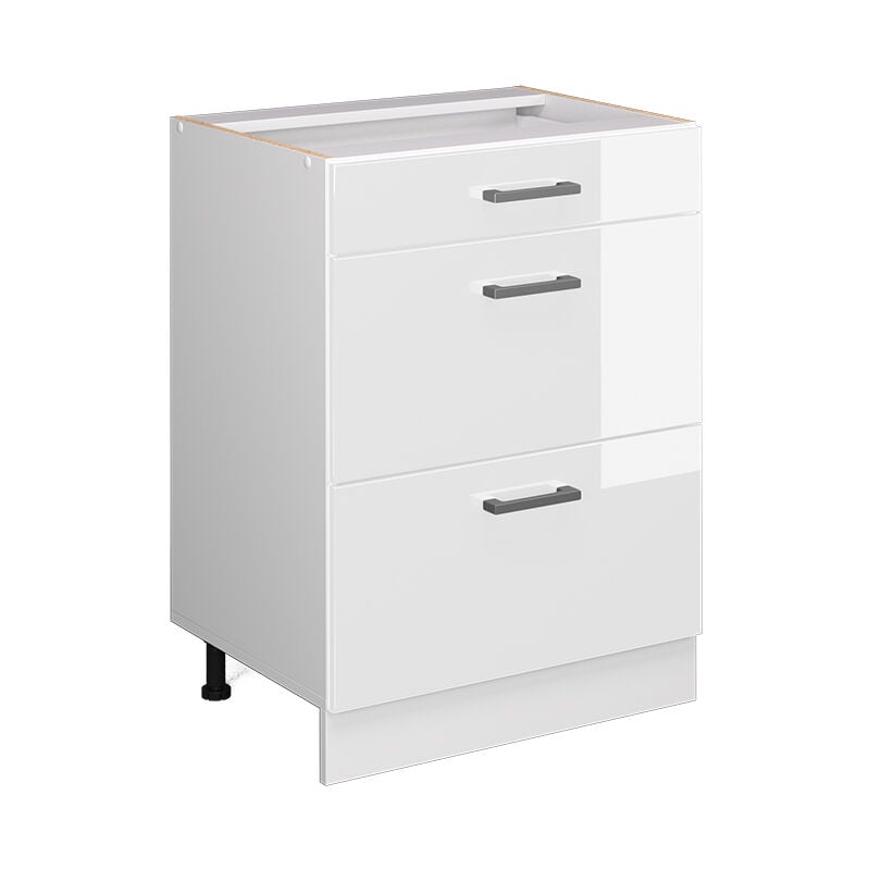 Meuble cuisine R-Line, Blanc Haute brillance, 60 cm avec tiroirs, sans plan de travail Vicco