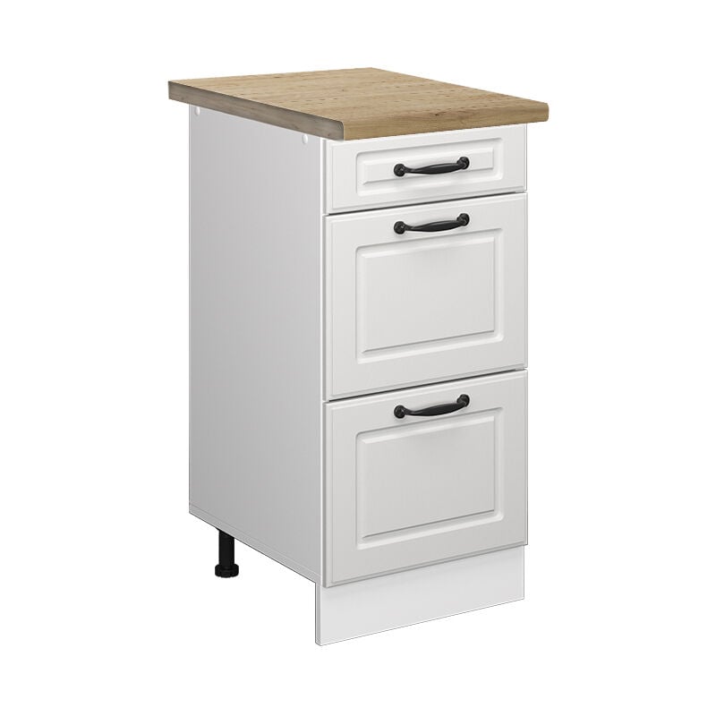 Meuble cuisine R-Line, Blanc campagne, 40 cm avec tiroirs, pt Chêne Vicco