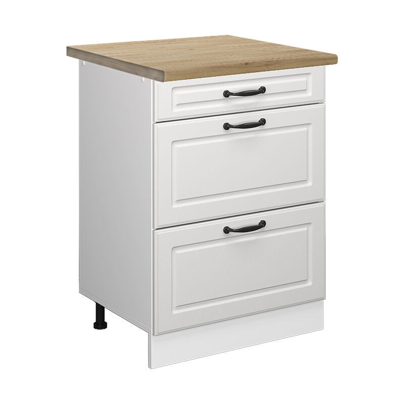Meuble cuisine R-Line, Blanc campagne, 60 cm avec tiroirs, pt Chêne Vicco