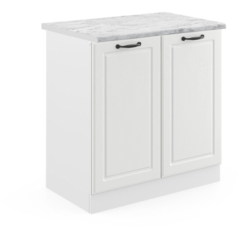 Meuble bas sous-évier R-Line, Blanc campagne, 80 cm, pt Marbre Vicco