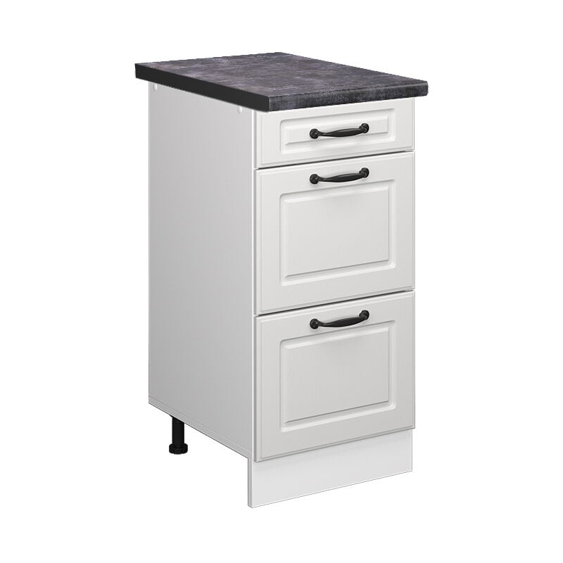 Meuble cuisine R-Line, Blanc campagne, 40 cm avec tiroirs, pt Anthracite Vicco