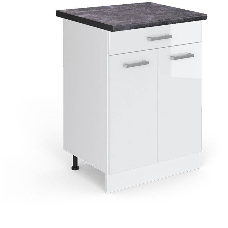 Meuble cuisine R-Line, Blanc Haute brillance, 60 cm avec tiroir, PT Anthracite, Vicco