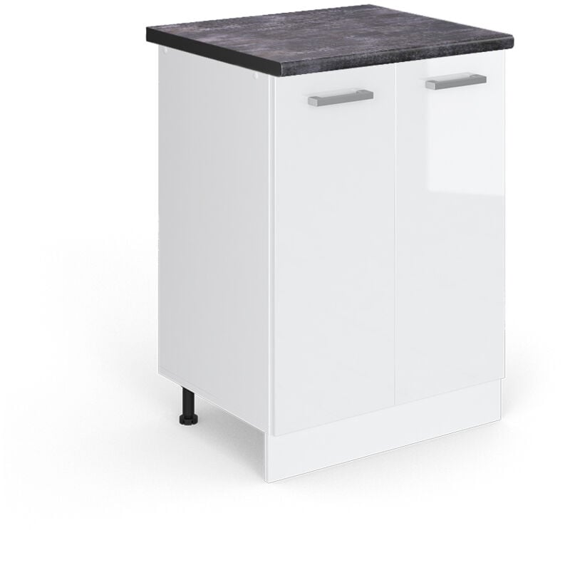 Vicco - Meuble bas de cuisine R-Line, Blanc Haute brillance, 60 cm, pt Anthracite