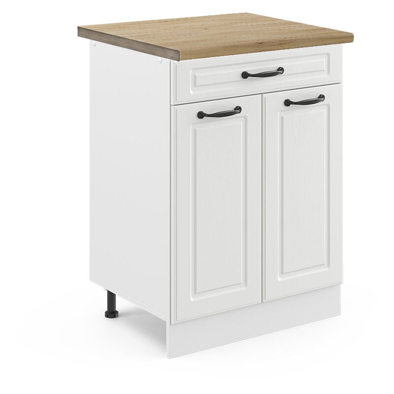 Meuble cuisine R-Line, Blanc campagne, 60 cm avec tiroir, pt Chêne Vicco