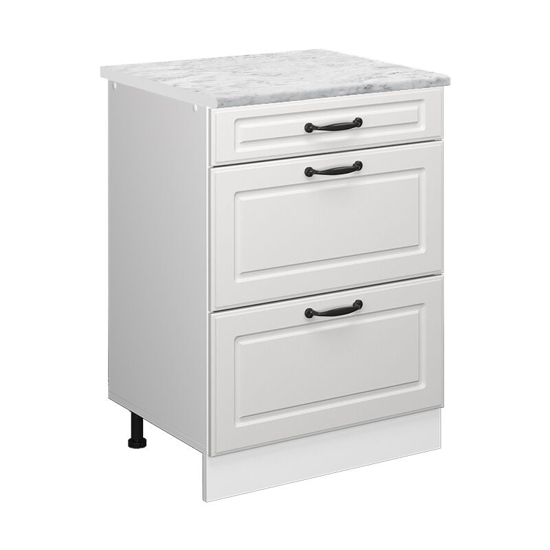 Vicco - Meuble cuisine R-Line, Blanc campagne, 60cm pt Marbre