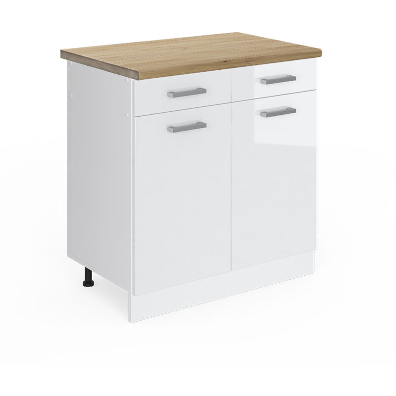 Meuble cuisine R-Line, Blanc Haute brillance, 80 cm pt Chêne Vicco