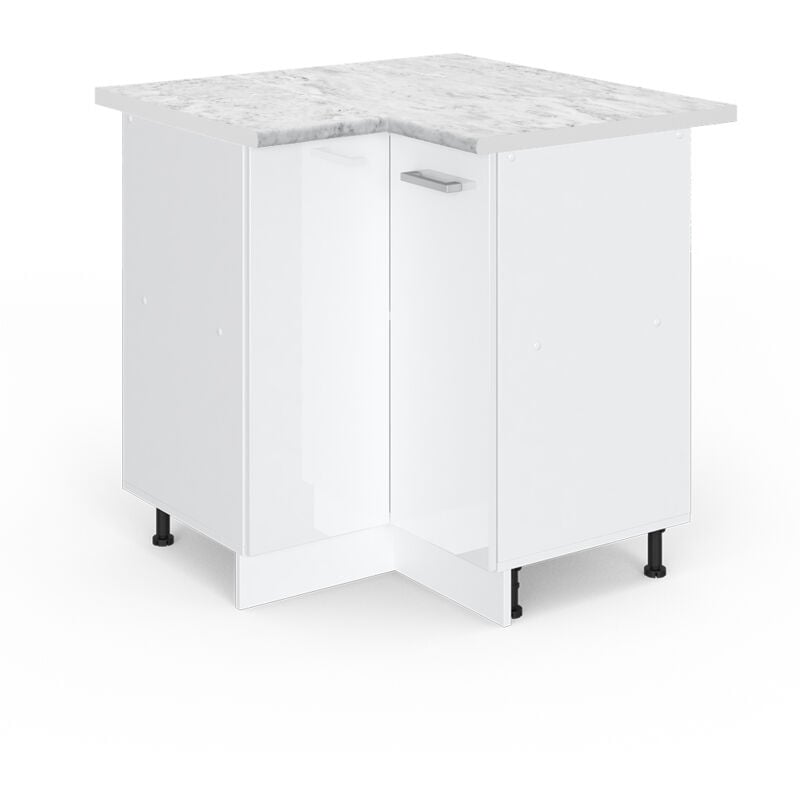 Vicco - Meuble d'angle R-Line, Blanc Haute brillance, 75.6 cm, pt Marbre