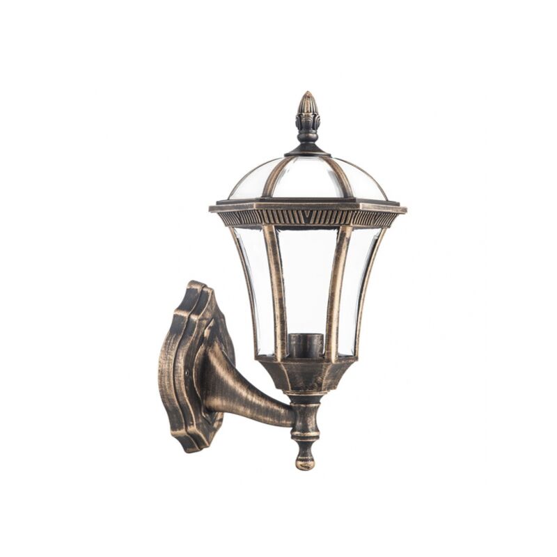 Fabrilamp - Comino lampada da parete per esterni 1xe27 oro antico ip44 policarbonato 41,1x17x17x6x6x23,8 cm
