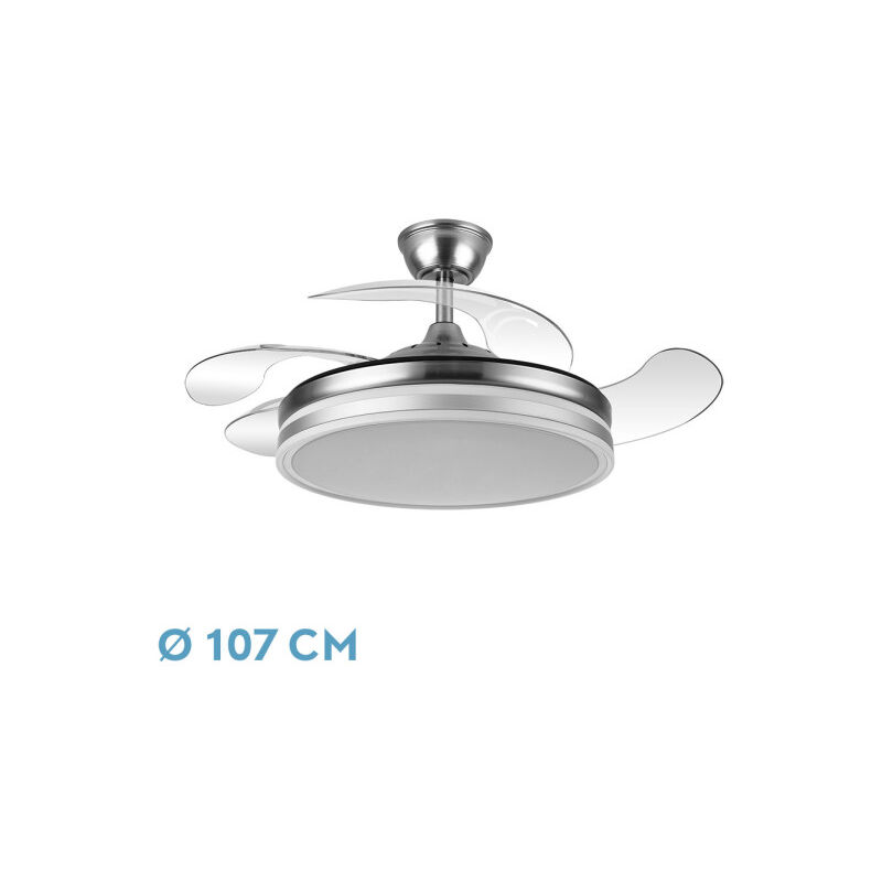 FABRILAMP - Deckenventilator LED 59W LED Deckenventilator mit Licht LED 59W Motor DC Modell BAYOMO NIQUEL 4 einziehbare Flügel 3 Schirme 6
