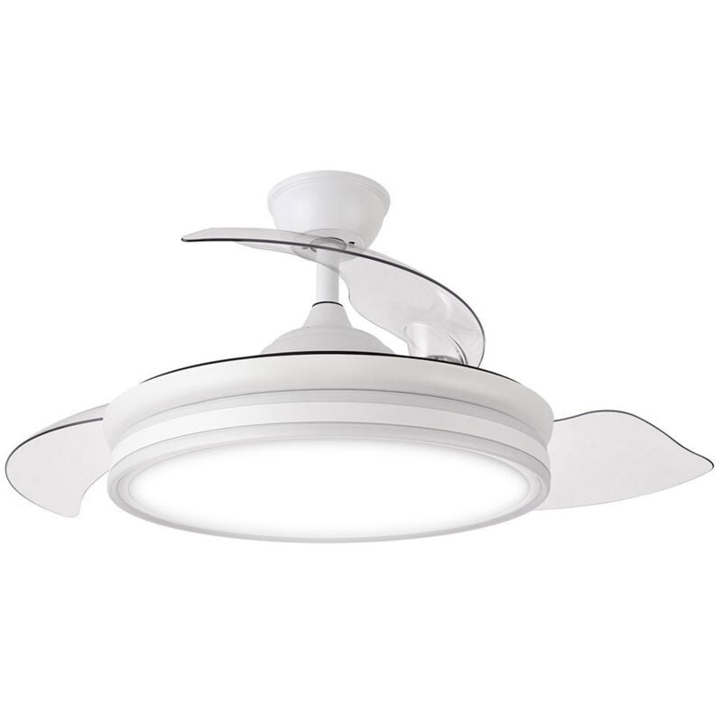 FABRILAMP - Deckenventilator mit Licht LED 59W LED 59W DC Modell BAYOMO BLANCO 4 einziehbare Flügel 3 Jalousien 6 Geschwindigkeiten Control