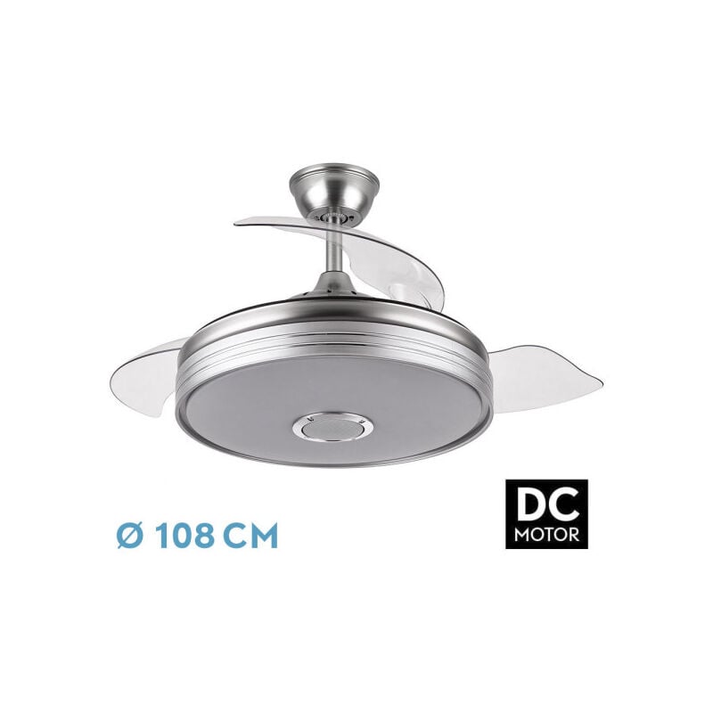 Fabrilamp - Ventilateur dc 72W, 6120 lm, Bluetooth, 3 pales, 6 positions de vitesse, idéal pour rafraîchir et améliorer la circulation de l'air