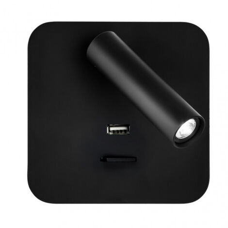 FAB 171561C09  Aplique 3W 4000k Giotto Cuadrado Negro con USB 150lm con interruptor 14x14x12cm