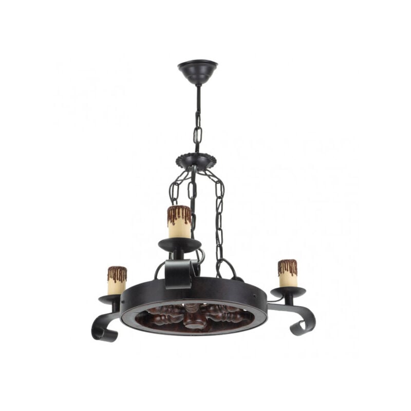 Plafonnier rustique à roue. 3 Lumières. 3xE27 60w. Dimensions 50x42 cm.