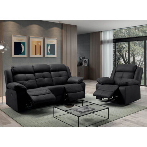 FABARES - Canapé 3 Places + Fauteuil Relax Electrique Gris