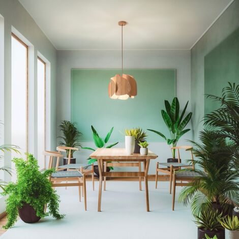 Fabas Luce Pevero Plafonnier en bois de frêne et verre, E27