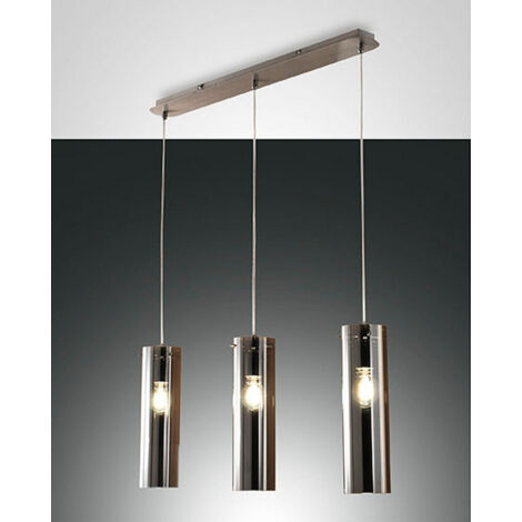 Fabas Luce Sintesi Plafonnier Suspension Barre Droite Verre Gris Transparent, E27