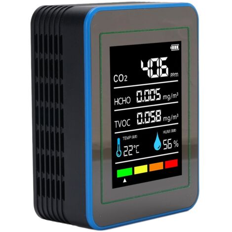 Fabater 5-in-1 Temperatur- und Feuchtigkeitsdetektor, komfortables CO2-, TVOC- und HCHO-Messgerät für Babyzimmer (Schwarz und Blau)