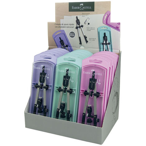 FABER CASTELL COMPÁS ARTICULADO DE AJUSTE RÁPIDO Y ADAPTADOR UNIVERSAL 17MCM C/RECAMBIO EN EXPOSITOR - Pack de 15 unidades