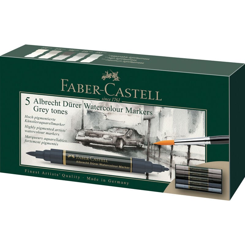 Faber Castell FC-160306 WK25Marqueur aquarelle FC AlbrechtDürer 5 pièces Tons gris