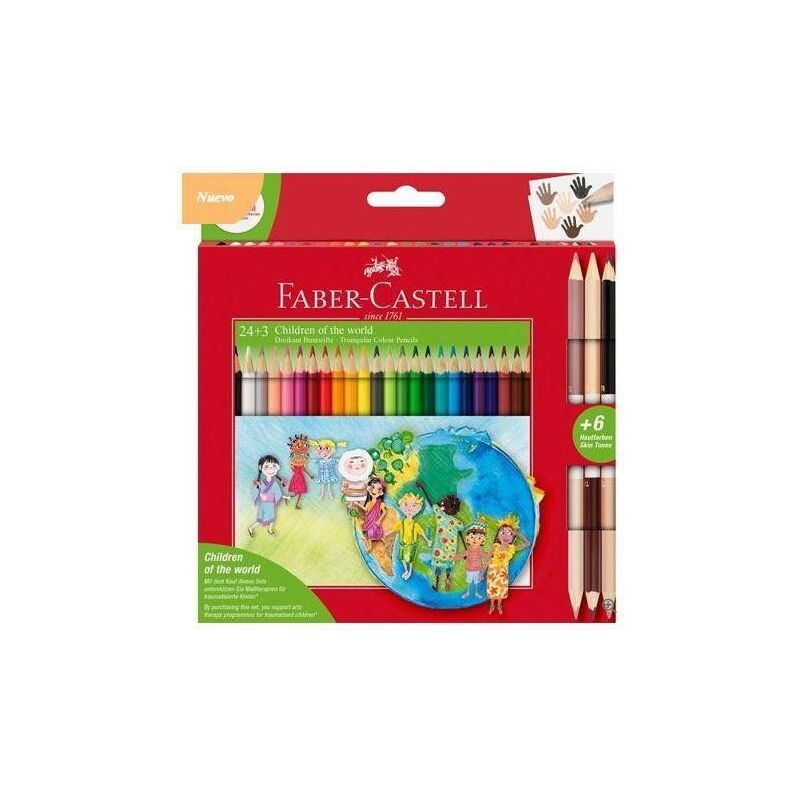 

Faber castell lpices de colores grip nios del mundo surtidos mas 6 tonos piel -estuche de 24mas3 bicolor-