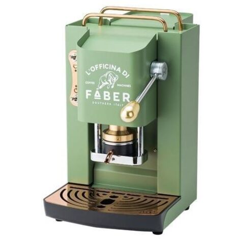Faber – Machine à café à dosettes 500W – Réservoir 1,5L – Corps acier inoxydable vert acide – Presse-dosette laiton – Pompe 15 bars