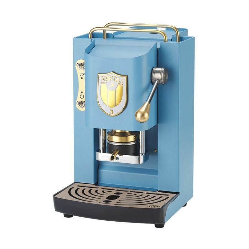 Image of Faber pro deluxe napoli edition (azzurro + scudetto bianco) - macchina per caffe con pressacialda in ottone e telaio in acciaio - FABPROBLUBASELESC