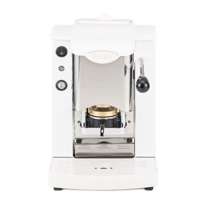 Image of Slot inox - macchina per caffe con pressacialda in ottone - telaio in metallo bianco e frontale in acciaio - fabsibiabbasott - Faber