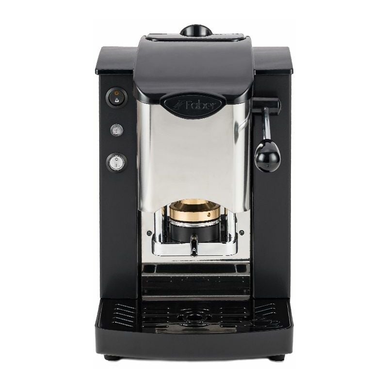 Image of Faber slot inox - macchina per caffe con pressacialda in ottone - telaio in metallo nero e frontale in acciaio - FABSINERNBASOTT