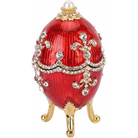PESCE Faberge Egg, Easter Egg Hand Painted Enamel Faberge Egg Shiny Diamonds Easter Egg Trinket Box for Necklace Bracelet Ring Desk Decorations