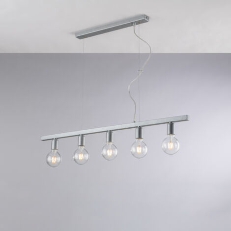 Fabian Suspension En Fer Laqué Blanc Et Argent 5 Lumières L.101X5 Bl293-5-Arg
