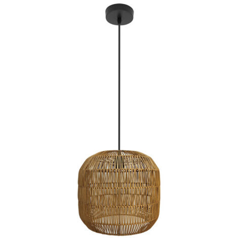 Fabio Lampada a sospensione Nero/Metallo naturale e rattan 1xE27 (4075xØ28x28cm)