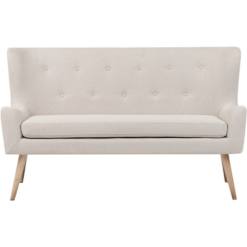 Beliani - Fabric 2-Seater Kitchen Wingback Sofa Light Beige Polyester Light Wood Legs Bench Skibby