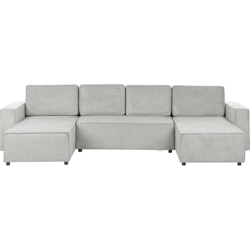 Beliani - Fabric 4 Seater U-shaped Sofa Sleeping Function With Storage Light Grey Vatne