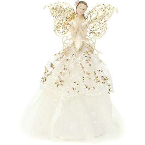 Fabric Angel Christmas Tree Topper - 23 cm - Gold and Cream