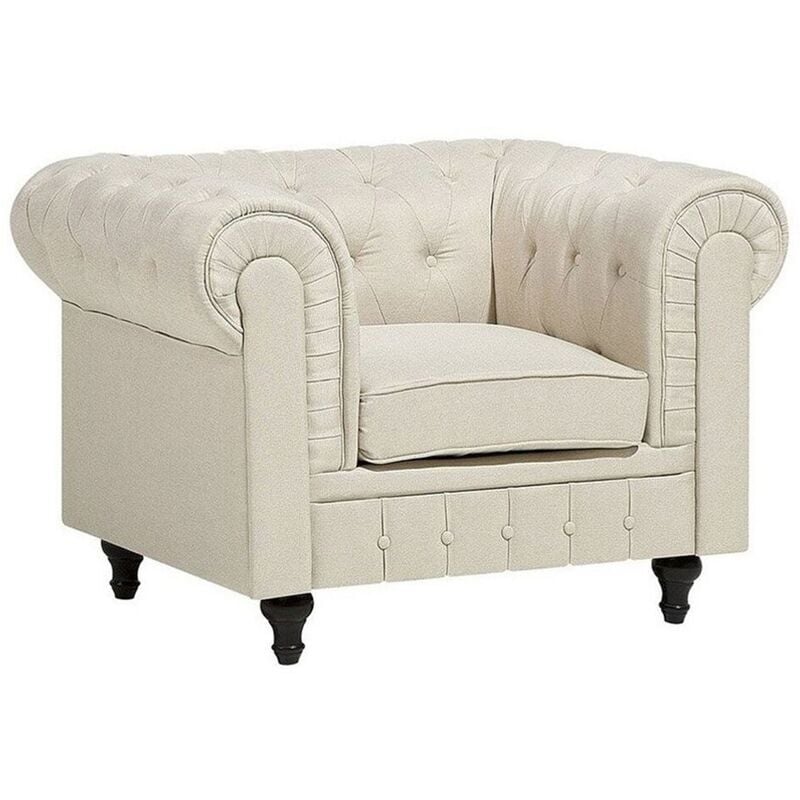 Modern Scroll Arm Fabric Club Chair Tufted Back Beige Chesterfield