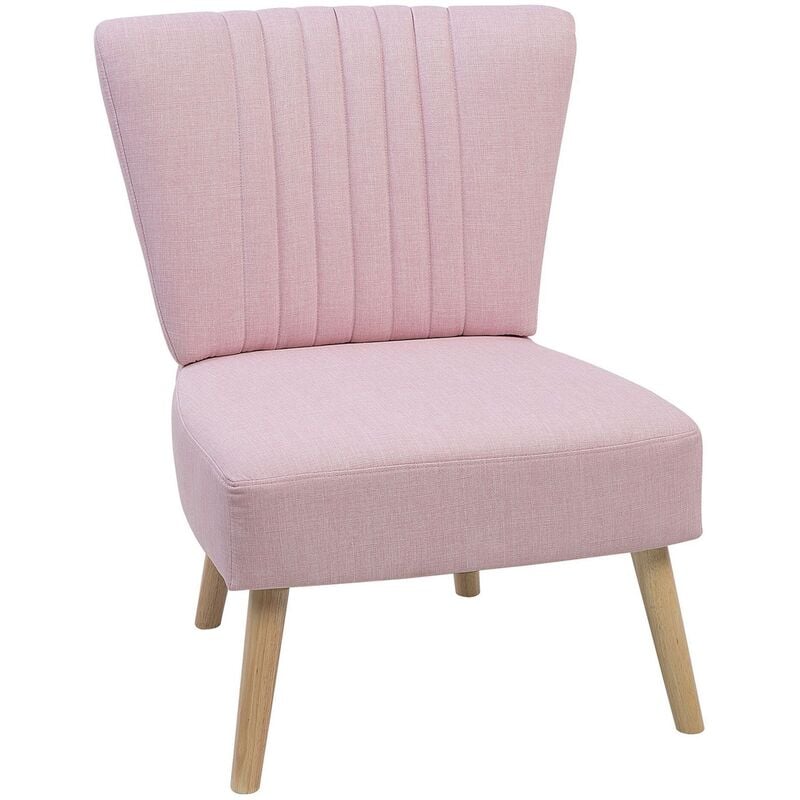 Modern Armless Living Room Accent Armchair Vertical Tufting Fabric Pink Vaasa