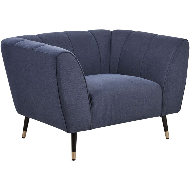 Beliani - Fabric Armchair Wide Deep Seat Low Backrest Tufted Dark Blue Orsta