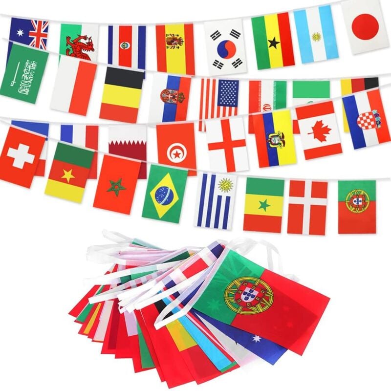 Shatchi - Fabric Bunting 12m fifa World Cup 32 Teams National Flags Sports