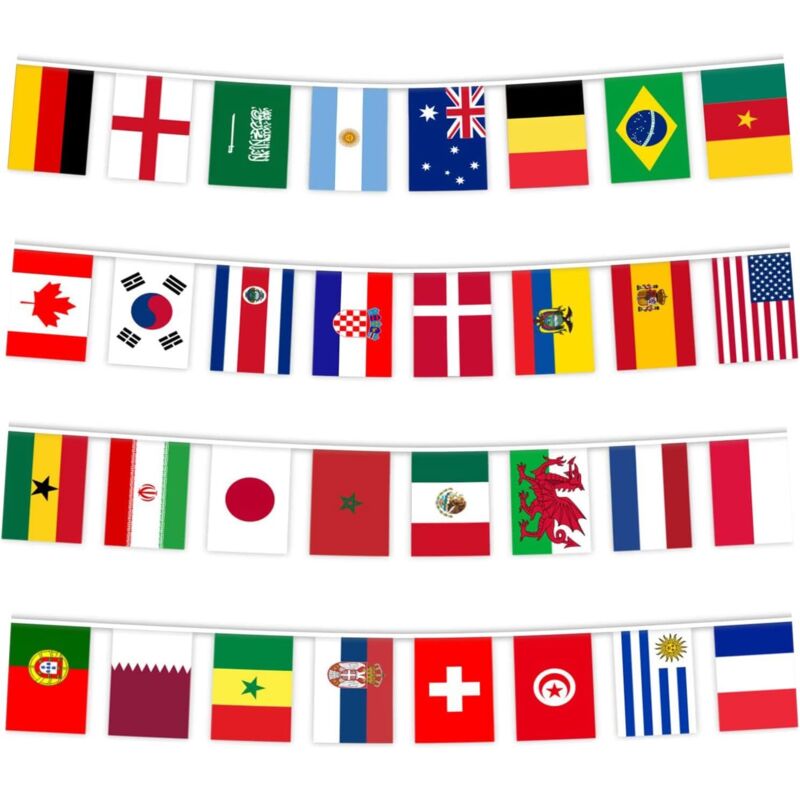 Shatchi - Fabric Bunting 32 Teams National Flags Football Soccer Sports ,10m