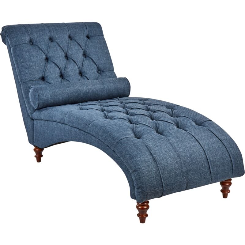 Modern Fabric Chaise Lounge Blue Polyester Chesterfield Buttoned Muret