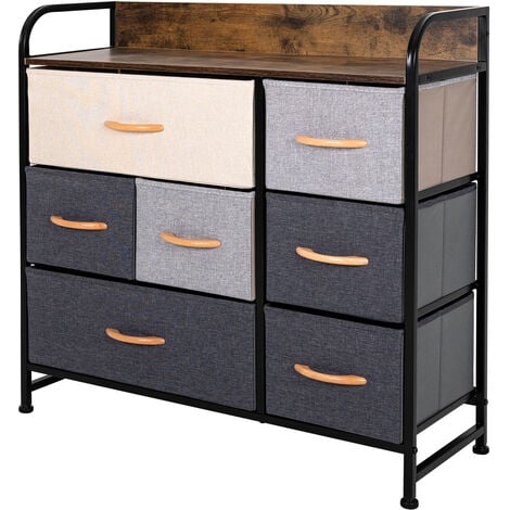 Fabric Chest of Drawers, 7-Drawer Dresser, 3-tier Storage Organizer Unit, with Wood Top & Metal Frame, for Bedroom, Living Room, Nursery Room, Hallway