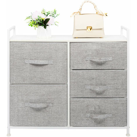 Fabric Chest of Drawers with 5 Compartements Organiser Unit Chest Unit Home With Shelves Home Living Bedroom Grey