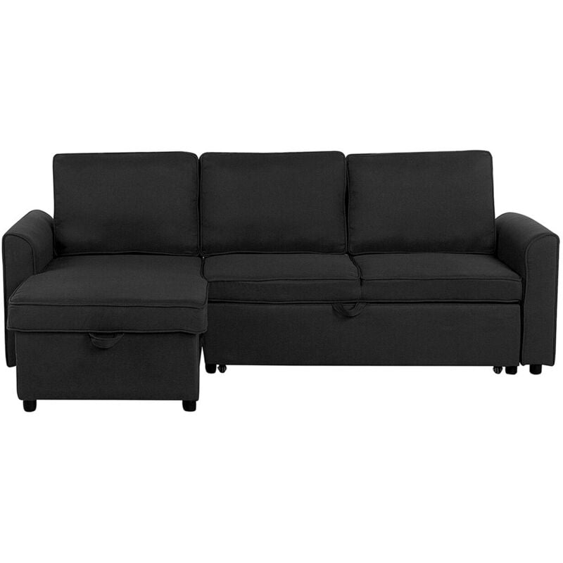 Right Hand Fabric Corner Sofa Bed Storage Black Polyester Cushion Back Nesna