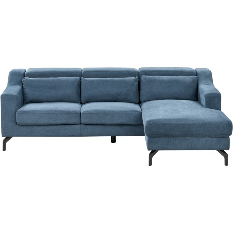 Modern Corner Sofa 4 Seater Chaise Longue Adjustable Headrest Navy Blue Glosli