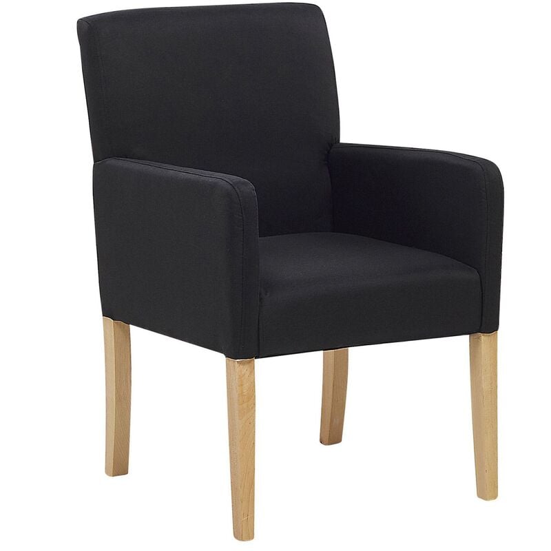 Upholstered Dining Chair with Arms Black Fabric Wooden Legs Rockefeller