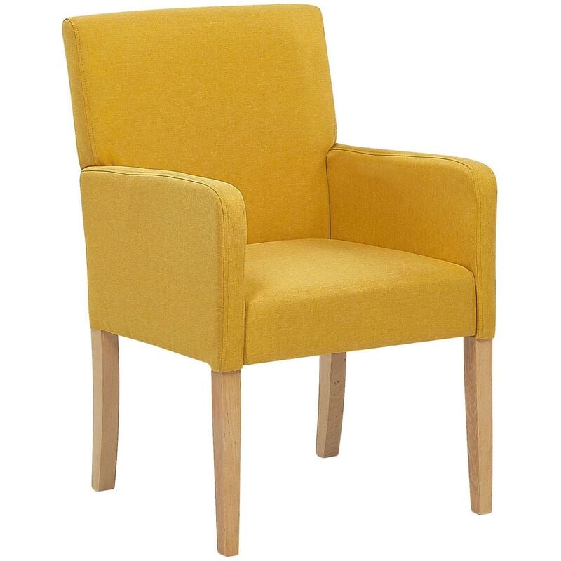 Upholstered Dining Chair with Arms Yellow Fabric Wooden Legs Rockefeller