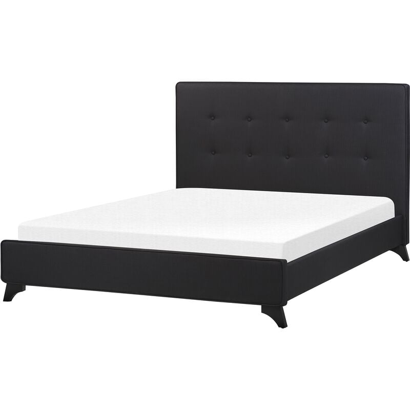 Modern Fabric eu Double Bed Frame 4ft6 Tufted Headboard Black Ambassador